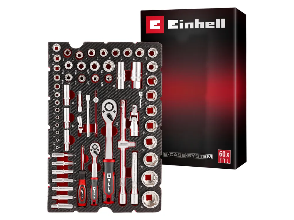 EINHELL E-Case-Einleger Stecknüsse und Ratschen, 370520, 60-teilig