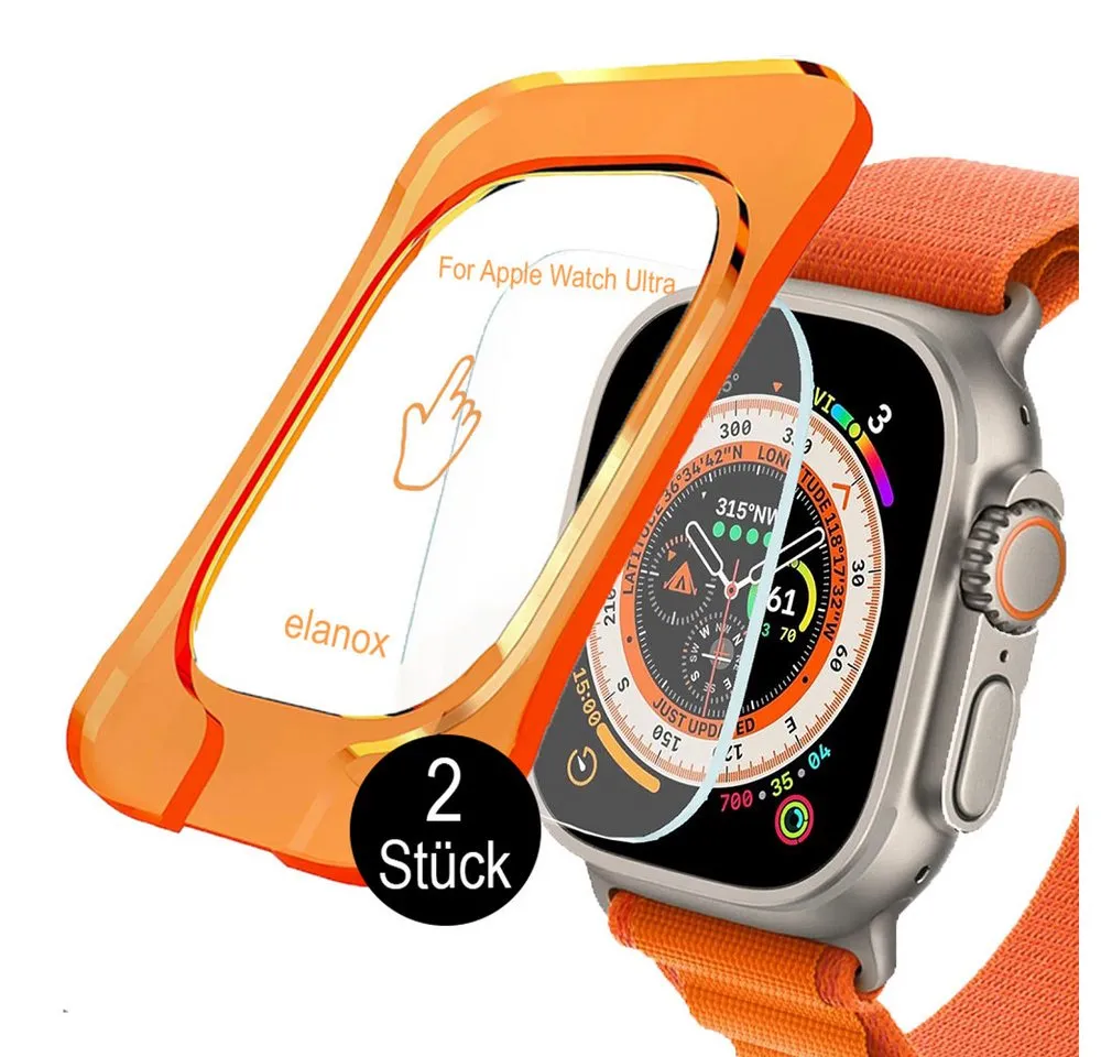 ELANOX Displayschutzfolie 2 x 9H Schutzglas für Apple Watch Ultra 1 2 49 mm Displayschutzfolie für Apple Watch Ultra / Ultra 2, 2xSP-Ultra, Hartglas, Schutzglas