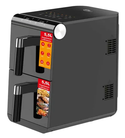 Elta Heißluftfritteuse Vertikal Doppelstock, 1700 W, 11 L Dual Zone XXL mit 2 unabhängigen Fächern, undTouchscreen