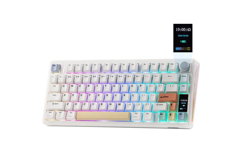 EPOMAKER Kabellose Mechanische Tastatur, Display & Drehknopf, 10000mAh Gaming-Tastatur (2,4 GHz/BT, Hot-Swap, PBT, Mac-Modifikatoren, RGB)