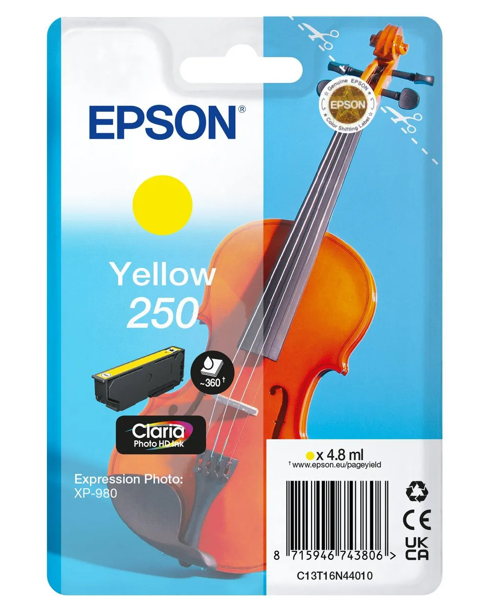 Tintenpatrone Epson 250 Violin Claria Photo HD Gelb 4,8 ml