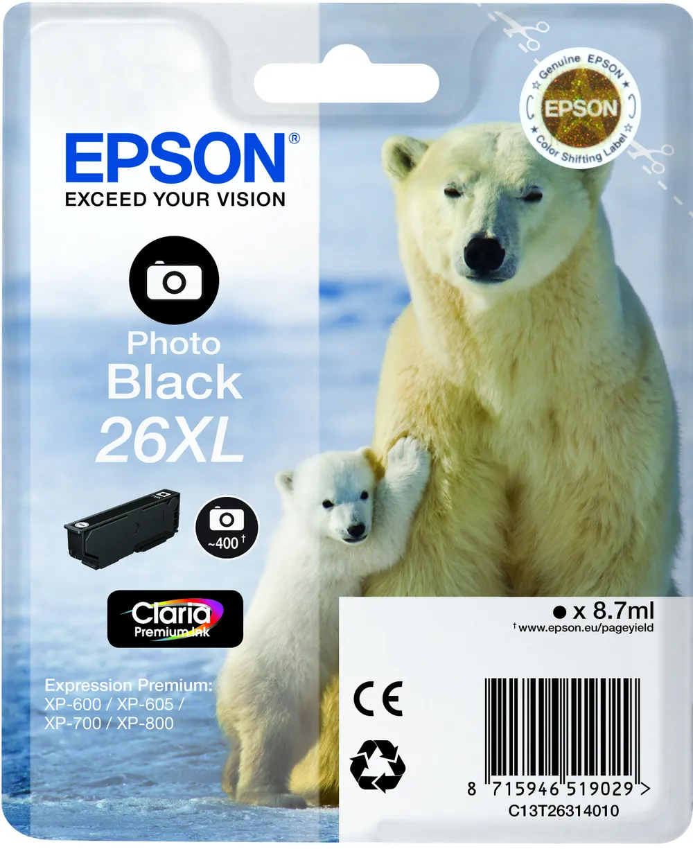 Tintenpatrone Epson 26XL Polar bear Foto Schwarz XL Original