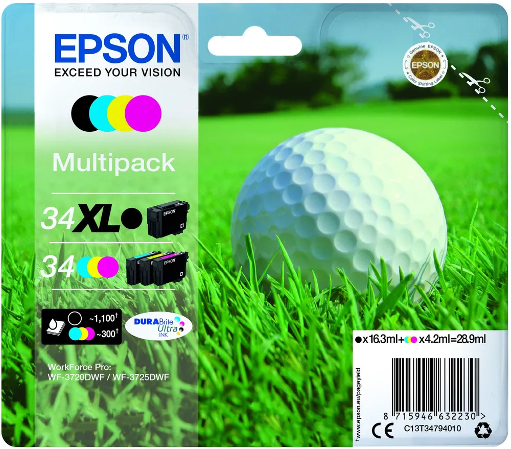 Tintenpatrone Epson Golf Ball C13T34794010 XL Multipack Schwarz und Farben