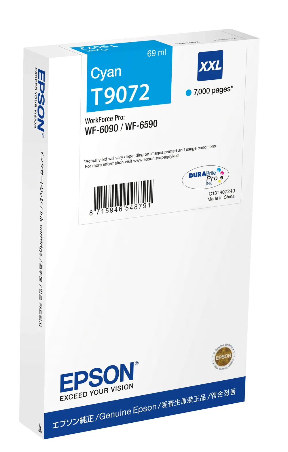 Tintenpatrone Epson T9022XL Cyan 69ml Extra Hohe Leistung WF-6090/WF-6590