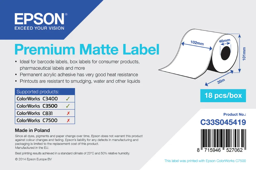 Etikettenrolle Epson Premium Matt 102 mm x 35 m