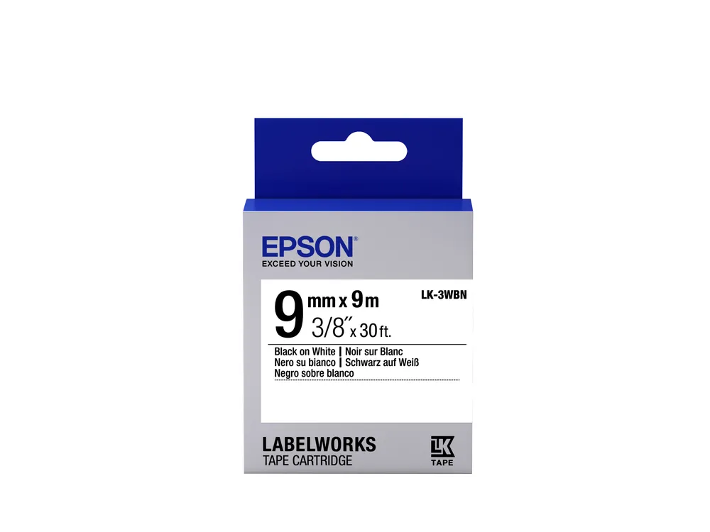 Etikettenband für Drucker Epson LK-3WBN 9 mm 9 m Schwarz auf Weiß