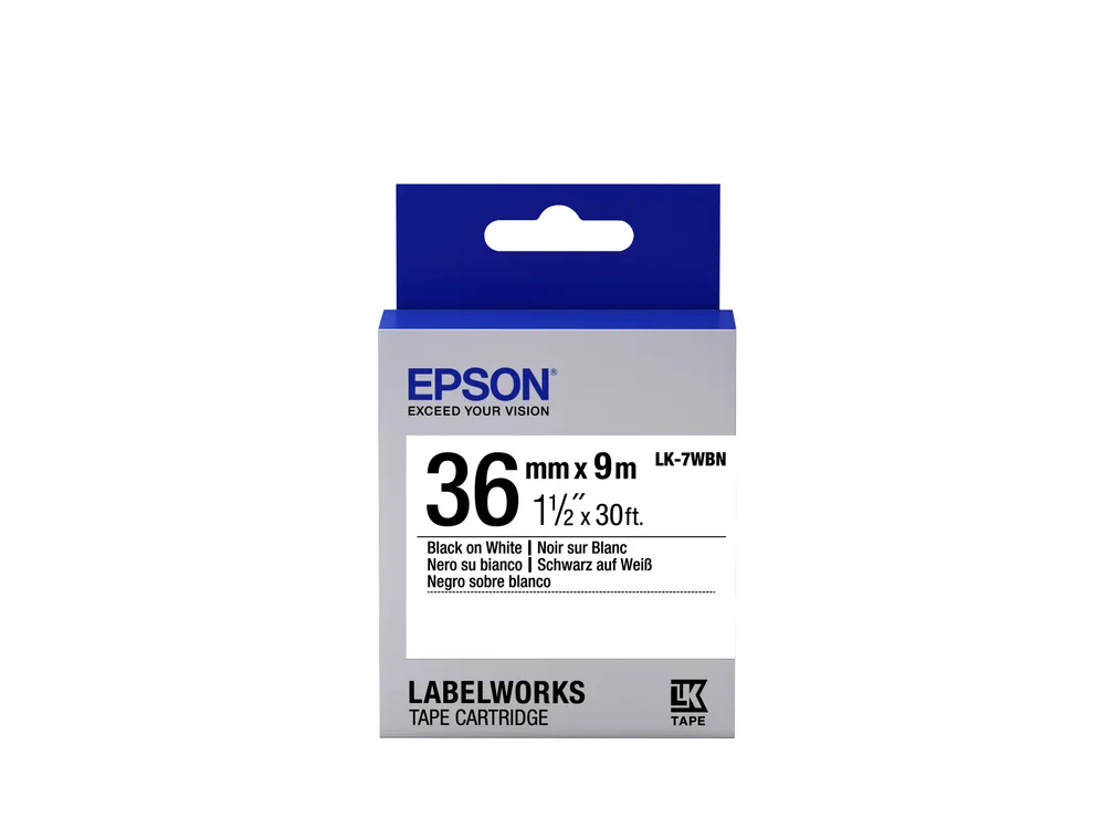 Etikettenbänder für Drucker Epson LK-7WBN 36mm 9m Schwarz auf Weiß