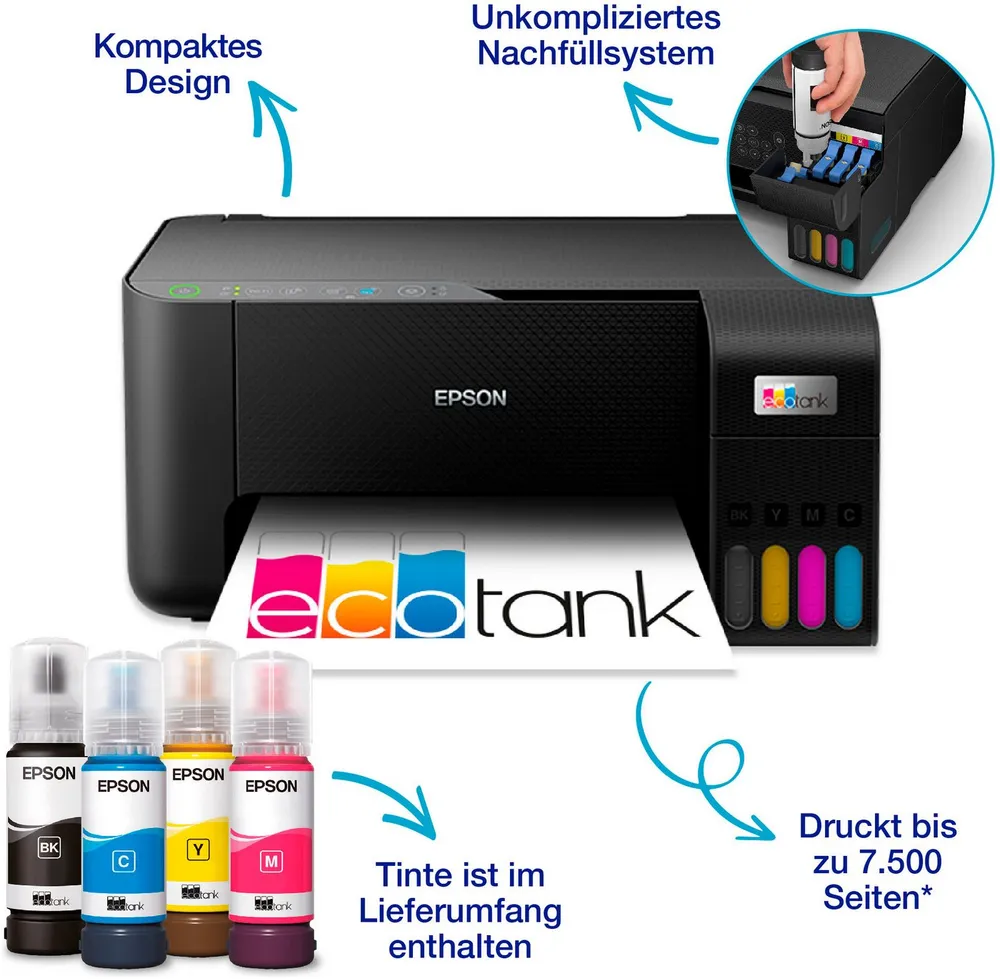 Epson EcoTank ET-2862 Multifunktionsdrucker, (WLAN (Wi-Fi), Einfaches, unkompliziertes Tintentanksystem zum Nachfüllen)