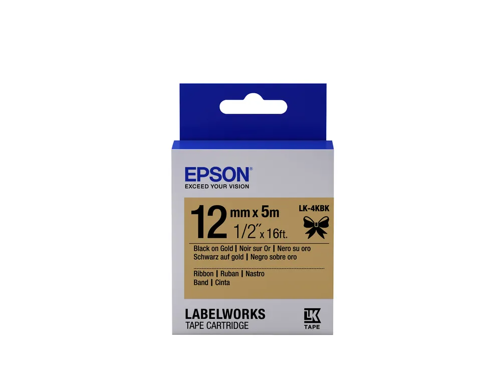 LK-4KBK C53S654001, Satinband, Schwarz/Gold, 5m Schriftband
