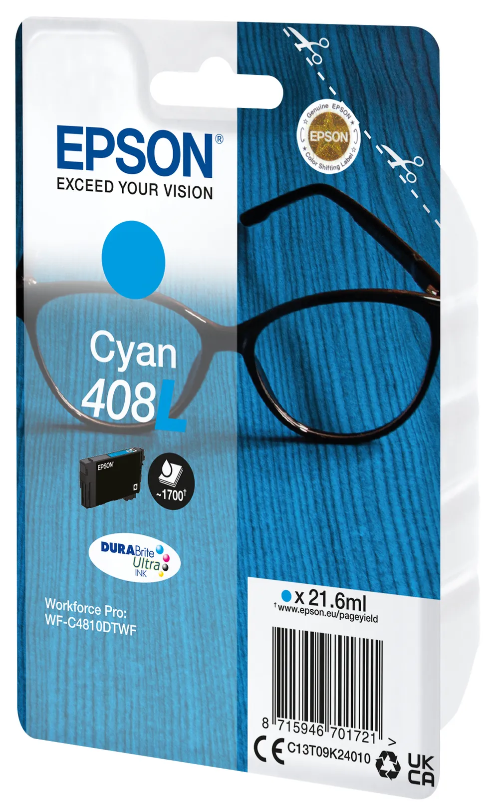 Singlepack Cyan 408L DURABrite Ultra Ink Druckerpatrone