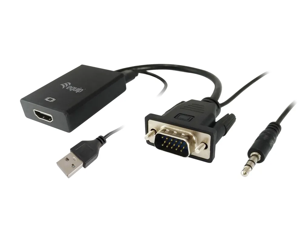 Equip 119038 Videokabel-Adapter 0,2 m VGA (D-Sub) + 3.5mm DVI-D + USB Schwarz
