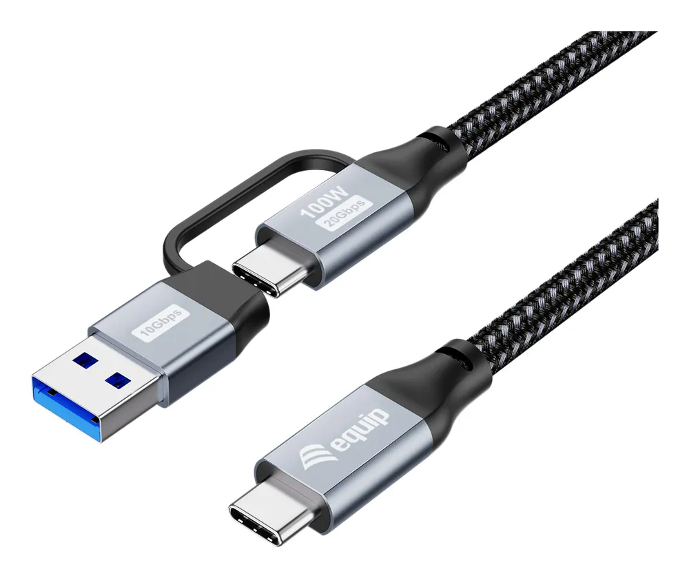 Kabel USB Equip 1 m USB A/USB C an USB C 3.2 Gen 2x2 20 Gbit/s Schwarz