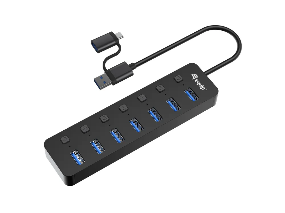 Hub USB Equip 128965 7 USB 3.2 Gen 1 Ports 5000Mbit/s ABS Schwarz mit externer Stromversorgung