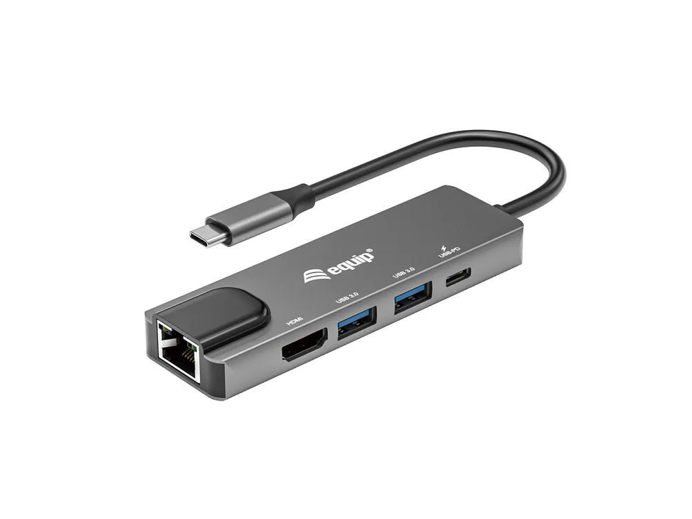 Adaptador Multifunktion USB-C Equip 133489 5-in-1 100W Grau USB 3.2 Gen 1