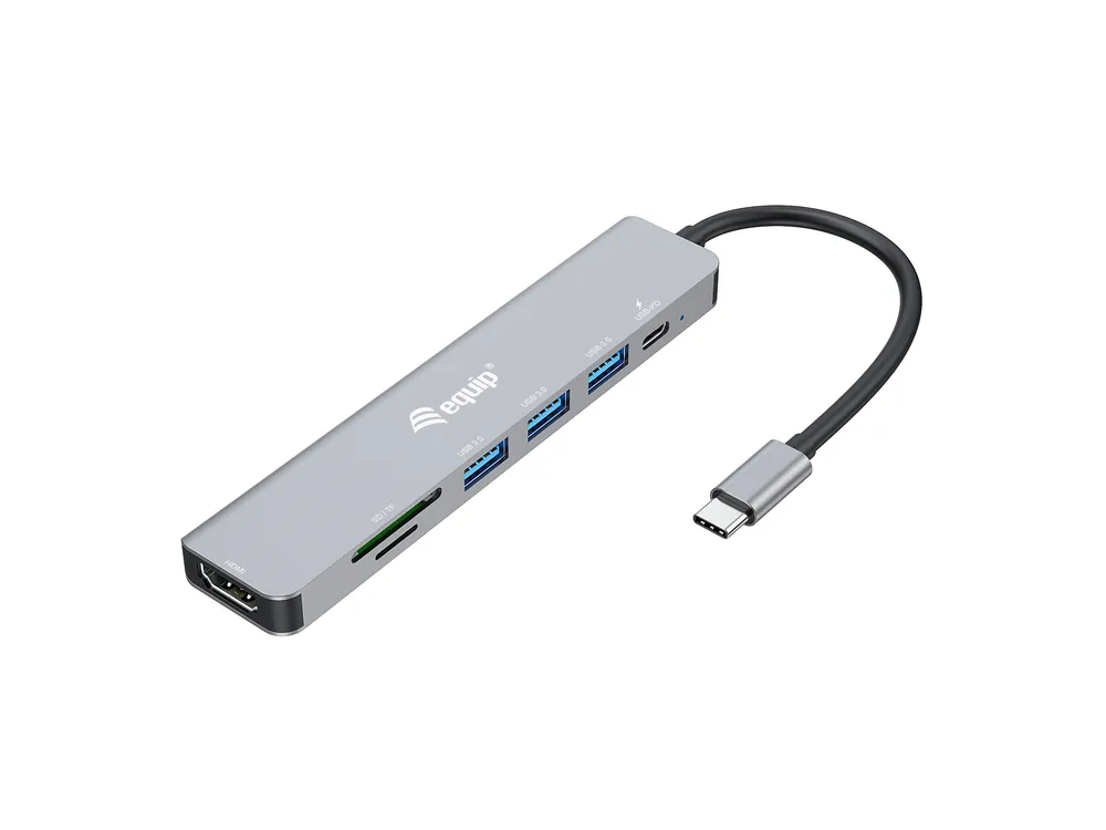 Adapter USB-C Equip 133494 7 in 1 HDMI 4K 100W PD Aluminium Silber