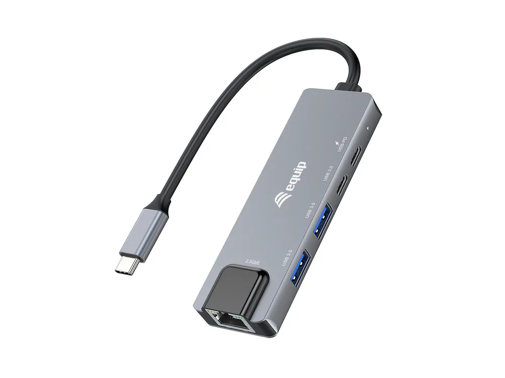 Adapter USB-C zu Ethernet Equip 133496 2.5G, 2x USB-A, 2x USB-C, Aluminium, 100W PD