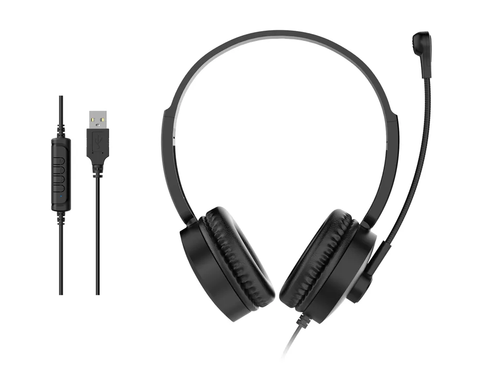 Auriculares Equip 245301 con cable USB-A para llamadas y música, micrófono, negros