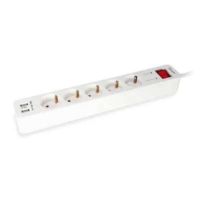 Steckdosenleiste Equip 245554 5 Steckplätze Schalter 2 USB Weiß
