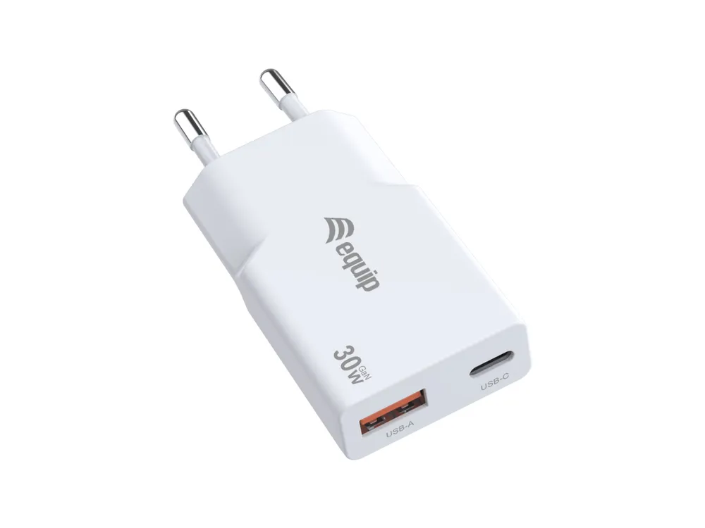 Ladegerät Equip 245523 GaN 30W USB-C PD PPS Schnellladung USB-A Weiß