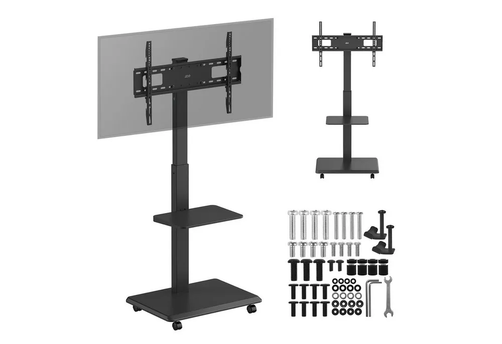 Ergo Office TV-Ständer ER-304 B 37-75'' 50kg RTV-Regal, (bis 75 Zoll, Tragfähigkeit 50kg / 5kg Ablagefläche, max. VESA 600x400)