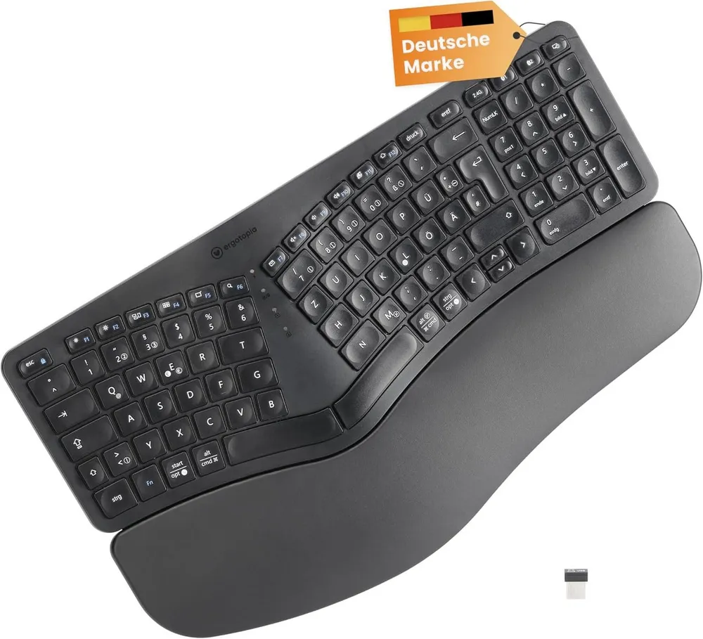 Ergotopia Wavelet - Ergonomische Bluetoothtastatur für schmerzfreies Tippen ergonomische Tastatur