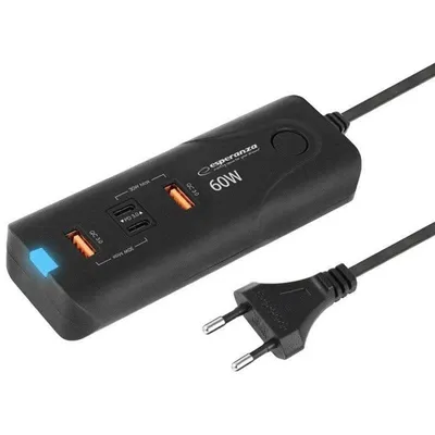 Esperanza EZC109 Ladegerät 60W Schnellladen 2xUSB-C + 2x USB-A Schwarz