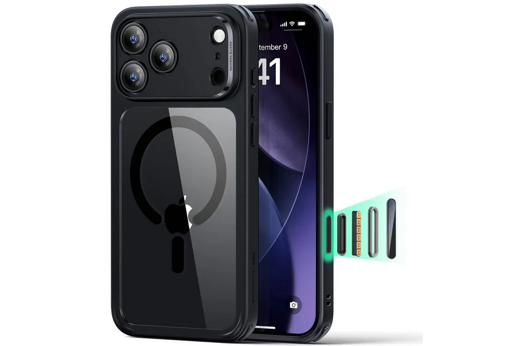 ESR Handyhülle Classic Hybrid HaloLock Case für iPhone 17 Pro Max, Kamerasteuerung Taste, 3,3m Fallschutz, 1,5kg Magnetkraft