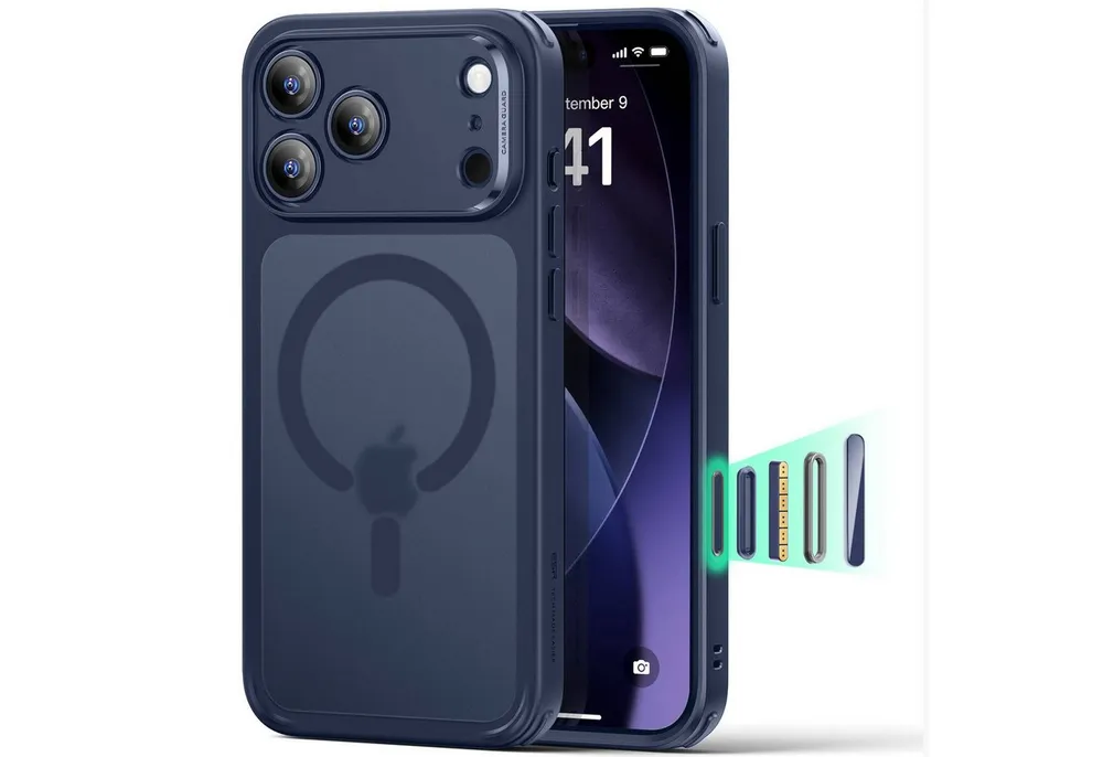 ESR Handyhülle Classic Hybrid HaloLock Case für iPhone 17 Pro, Kamerasteuerung Taste, 3,3m Fallschutz, 1,5kg Magnetkraft