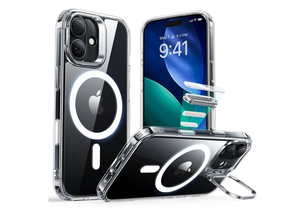 ESR Handyhülle Classic Hybrid HaloLock für iPhone 17 6,3", Kamerasteuerung Taste, Stash Stand, 3 Modi Ständer