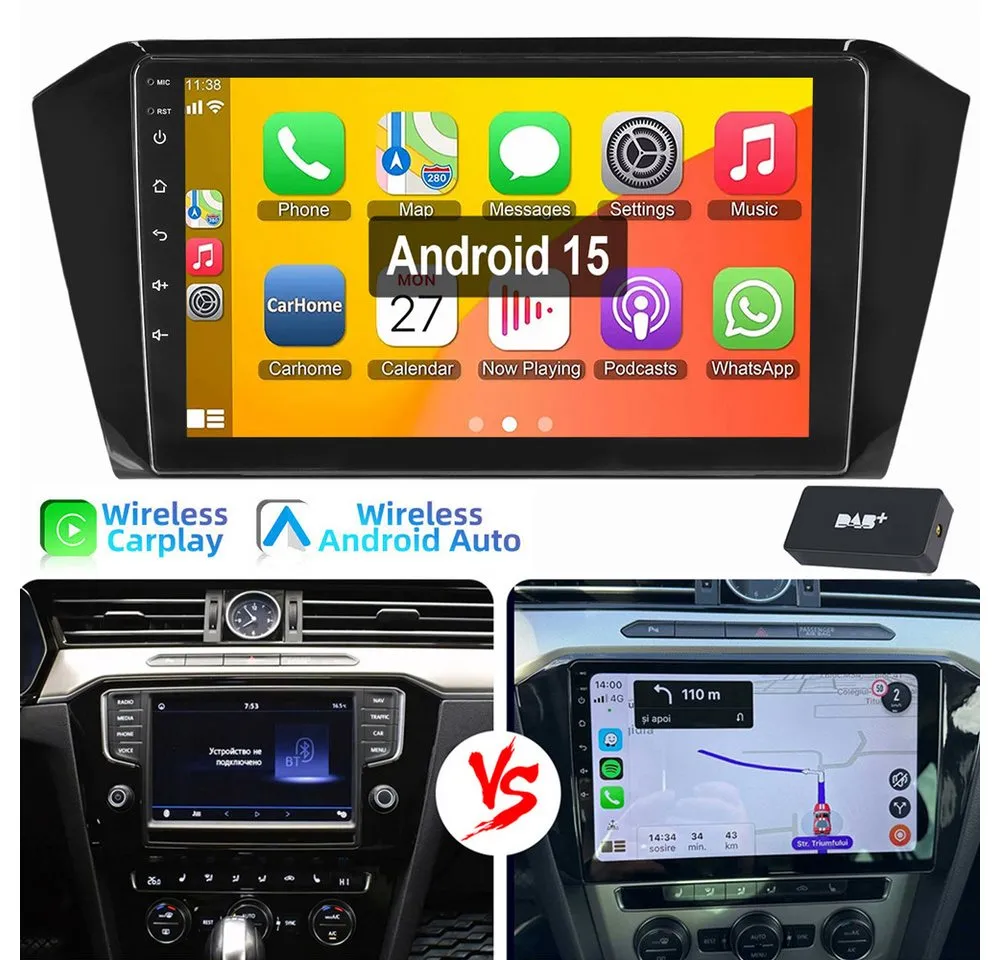 ESSGOO 10,1" Für VW Passat B8 2015-2021 Carplay Android 15 GPS EQ Autoradio (RDS, Digitalradio (DAB), FM, AM, Carplay Android Auto Navi WIFI Mirror Link SWC RDS)
