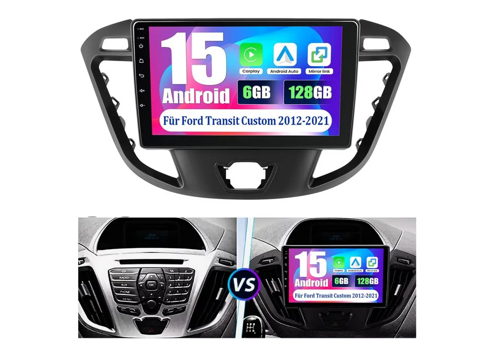 ESSGOO 6+128G DAB Android15 Autoradio für Ford Transit Tourneo Custom CarPlay Autoradio (RDS, 6GB+128GB, 4G LTE, FM, AM, DAB+ (optional), Carplay Android Auto Bluetooth EQ USB GPS Navi WIFI Touchscreen)