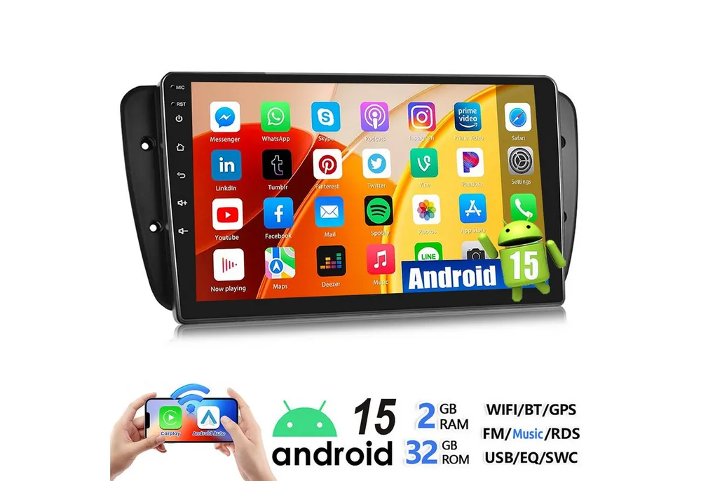 ESSGOO 64/128G Für Seat Ibiza IV 6J 2009-13 Android 15 Carplay GPS Navi RDS Autoradio (RDS, 4+64GB(optional), FM, AM, DAB+ (optional), GPS Navi Android Auto Bluetooth EQ USB WIFI IPS Touchscreen)