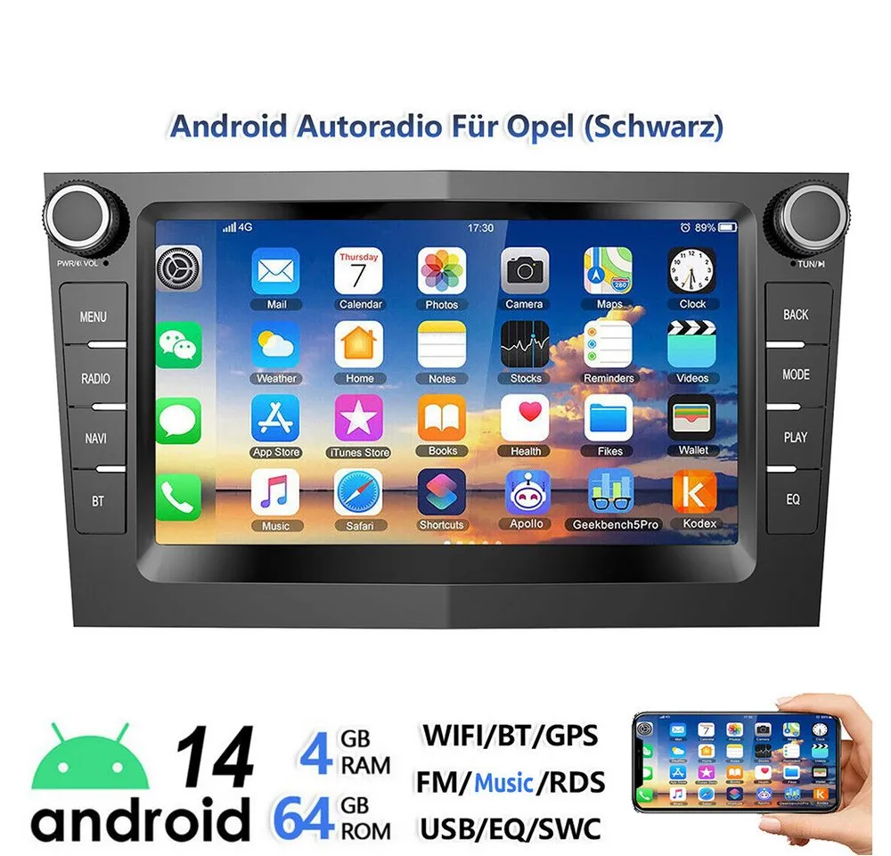 ESSGOO 7" Android 14 Carplay GPS Für Opel Astra H Corsa C D Vectra C Zafira Autoradio (DAB+ (optional), FM, RDS, Wireless Android Auto FM RDS Bluetooth EQ USB WIFI Touchscreen SWC)
