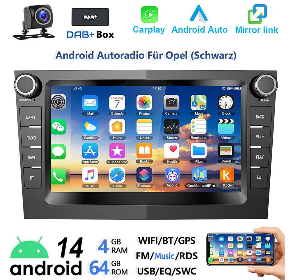ESSGOO 7" Android 14 Carplay GPS Für Opel Astra H Corsa C D Vectra C Zafira Autoradio (DAB+ (optional), FM, RDS, Wireless Android Auto FM RDS Bluetooth EQ USB WIFI Touchscreen SWC)