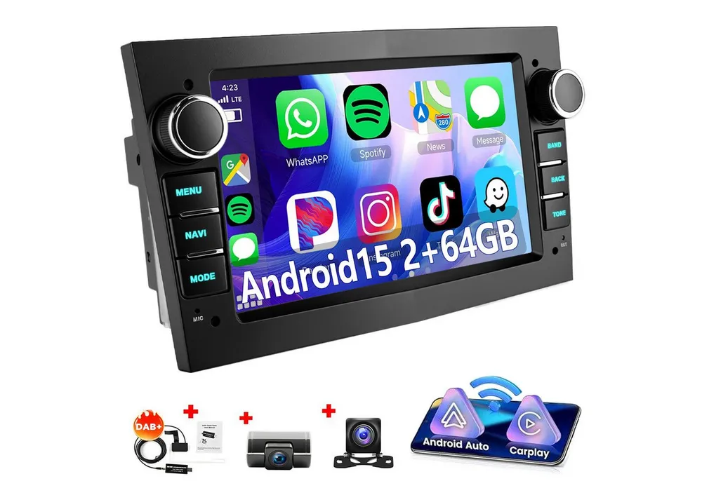 ESSGOO 7'' Android 15 Autoradio für Opel Astra H/Corsa C/D/Vectra C/Zafira h Autoradio (RDS, 4+64GB(optional), DAB (optional), FM, DAB+ (optional), SWC, Apple Carplay Android Auto GPS Navi WIFI BT EQ)