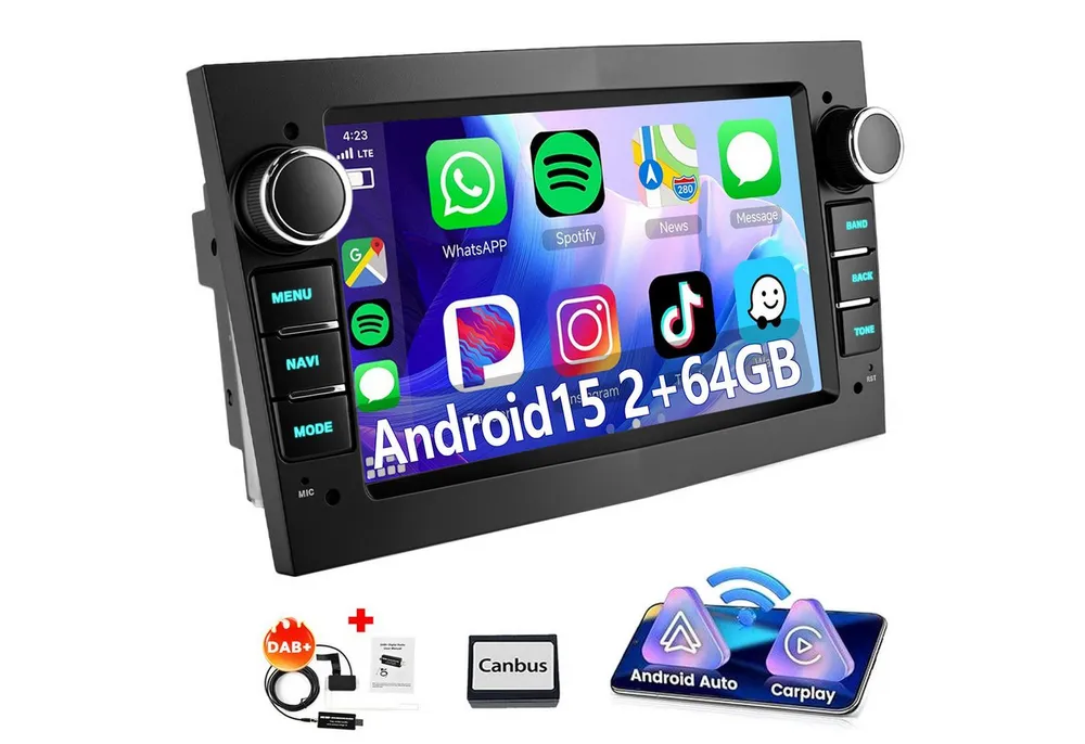 ESSGOO 7'' Android 15 Autoradio für Opel Astra H/Corsa C/D/Vectra C/Zafira h Autoradio (RDS, 4+64GB(optional), DAB (optional), FM, DAB+ (optional), SWC, Apple Carplay Android Auto GPS Navi WIFI BT EQ)