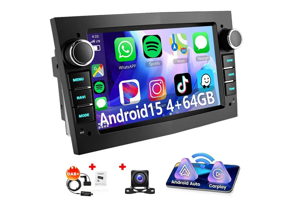 ESSGOO 7'' Android 15 Autoradio für Opel Astra H/Corsa C/D/Vectra C/Zafira h Autoradio (RDS, 4+64GB(optional), DAB (optional), FM, DAB+ (optional), SWC, Apple Carplay Android Auto GPS Navi WIFI BT EQ)