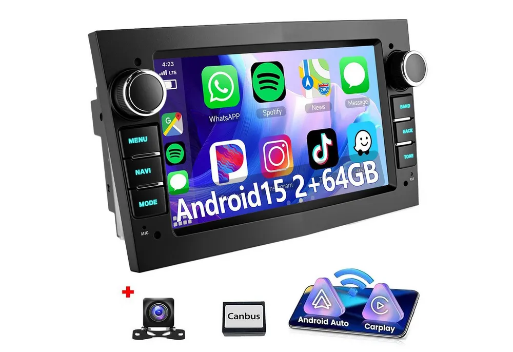 ESSGOO 7'' Android 15 Autoradio für Opel Astra H/Corsa C/D/Vectra C/Zafira h Autoradio (RDS, 4+64GB(optional), DAB (optional), FM, DAB+ (optional), SWC, Apple Carplay Android Auto GPS Navi WIFI BT EQ)