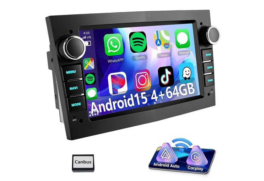 ESSGOO 7'' Android 15 Autoradio für Opel Astra H/Corsa C/D/Vectra C/Zafira h Autoradio (RDS, 4+64GB(optional), DAB (optional), FM, DAB+ (optional), SWC, Apple Carplay Android Auto GPS Navi WIFI BT EQ)