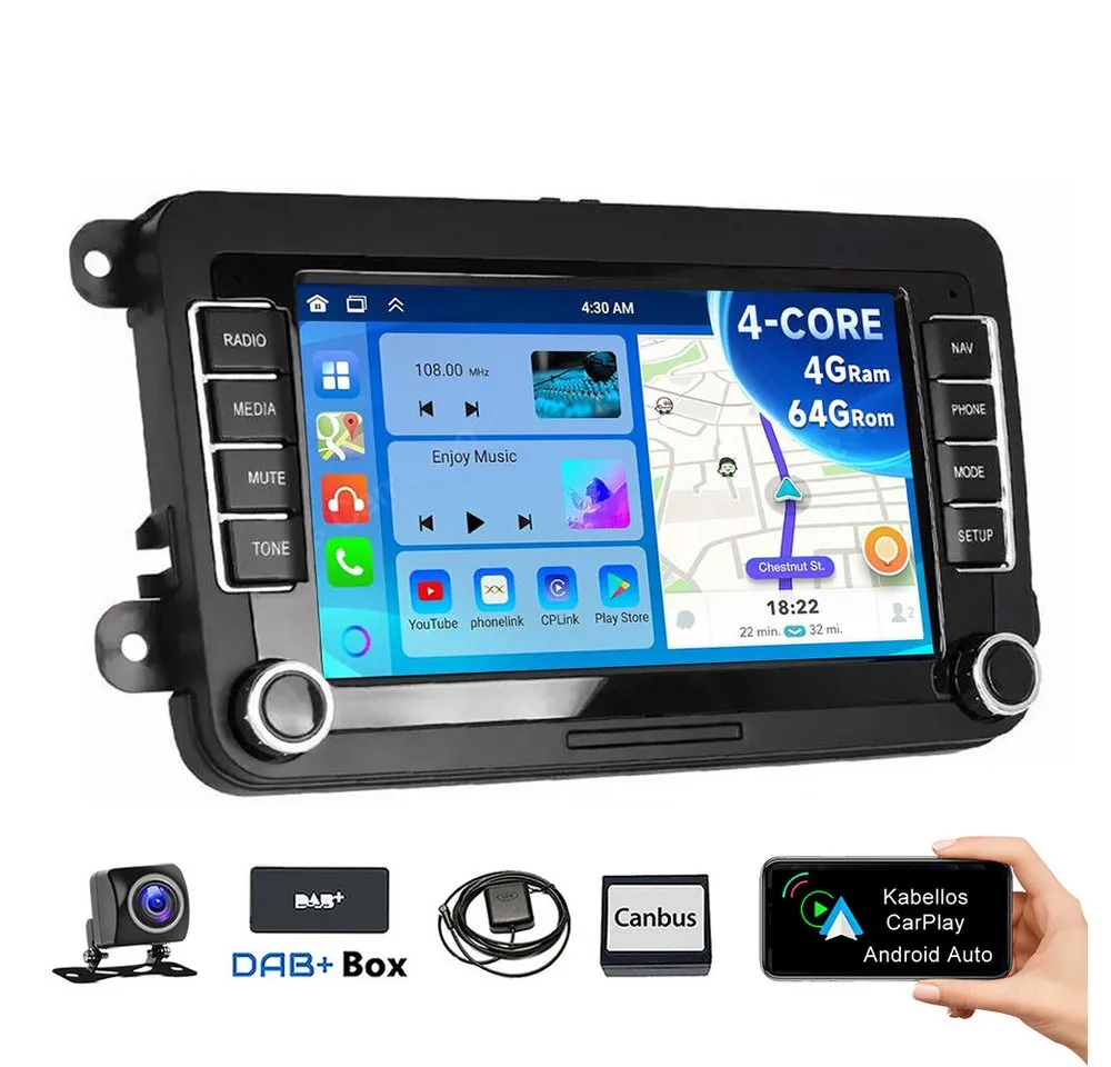 ESSGOO 7" Android 15 Für VW GOLF 5 6 Touran Polo Passat Caddy Seat Skoda EOS Autoradio (RDS, FM, DAB+ (optional), 2 DIN Carplay Android Auto Bluetooth EQ USB GPS Navi WIFI Touchscreen)
