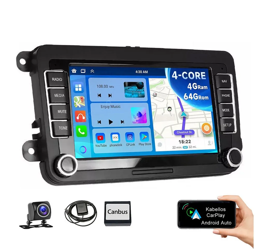 ESSGOO 7" Android 15 Für VW GOLF 5 6 Touran Polo Passat Caddy Seat Skoda EOS Autoradio (RDS, FM, DAB+ (optional), 2 DIN Carplay Android Auto Bluetooth EQ USB GPS Navi WIFI Touchscreen)