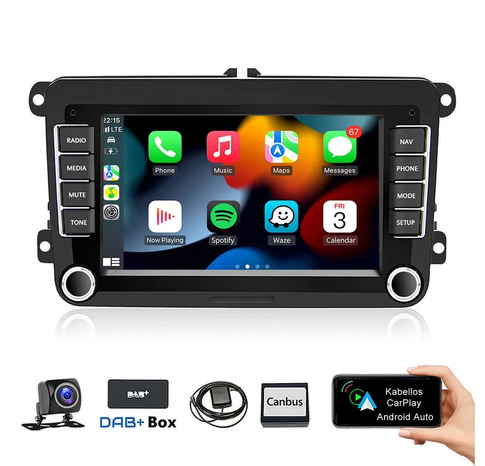 ESSGOO 7" Android 15 Für VW GOLF 5 6 Touran Polo Passat Caddy Seat Skoda EOS Autoradio (RDS, FM, DAB+ (optional), 2 DIN Carplay Android Auto Bluetooth EQ USB GPS Navi WIFI Touchscreen)