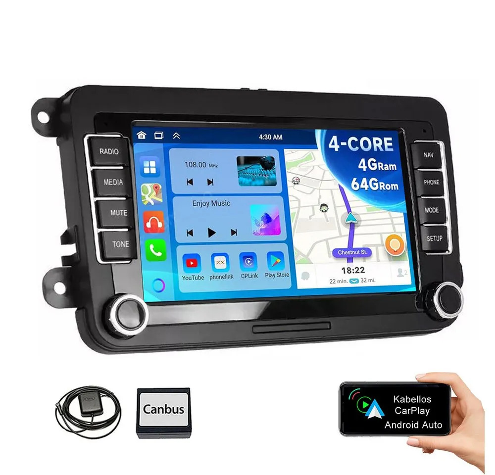 ESSGOO 7" Android 15 Für VW GOLF 5 6 Touran Polo Passat Caddy Seat Skoda EOS Autoradio (RDS, FM, DAB+ (optional), 2 DIN Carplay Android Auto Bluetooth EQ USB GPS Navi WIFI Touchscreen)