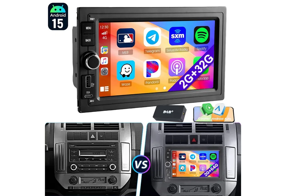 ESSGOO 7'' Android15 CarPlay Für VW Golf 4 Polo 9N Passat B5 Auto Radio BT4.1 Navigationsgerät (Apple Carplay Android Auto GPS Navi WIFI BT EQ mit USB- und Type-C)