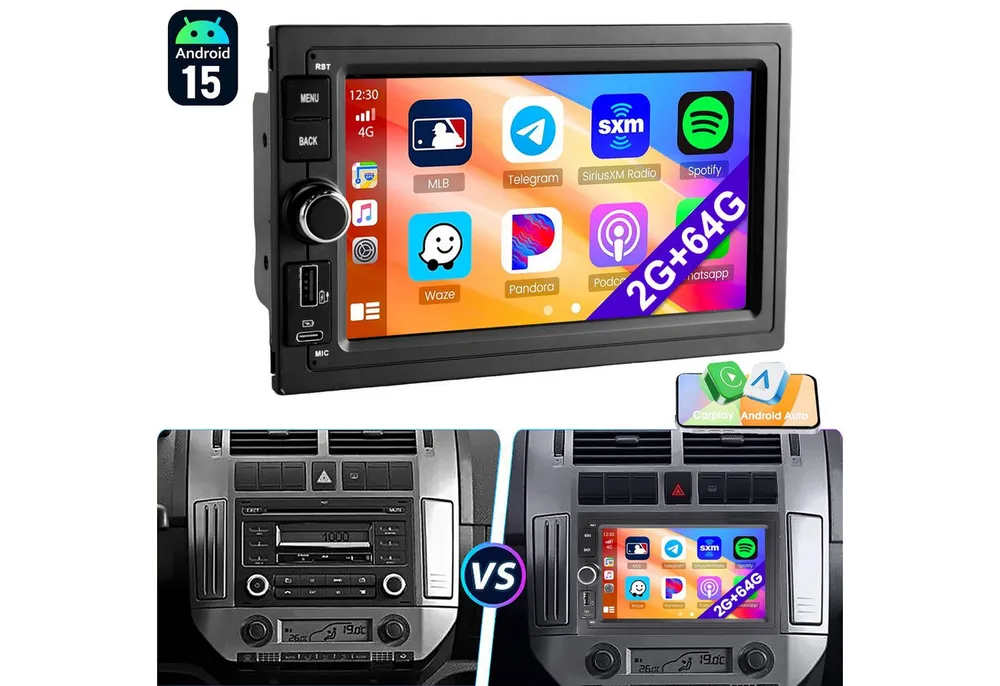 ESSGOO 7'' Android15 CarPlay Für VW Golf 4 Polo 9N Passat B5 Auto Radio BT4.1 Navigationsgerät (Apple Carplay Android Auto GPS Navi WIFI BT EQ mit USB- und Type-C)