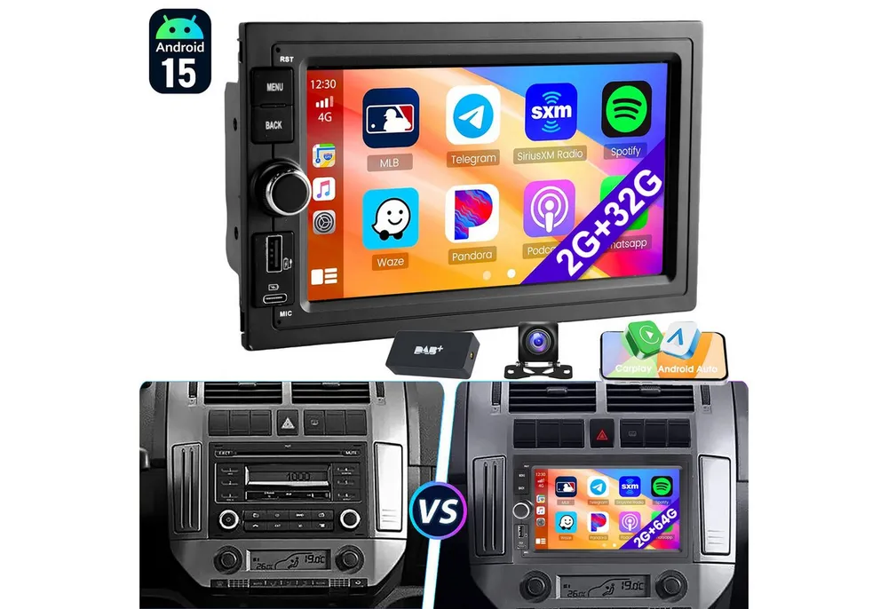 ESSGOO 7'' Android15 CarPlay Für VW Golf 4 Polo 9N Passat B5 Auto Radio BT4.1 Navigationsgerät (Apple Carplay Android Auto GPS Navi WIFI BT EQ mit USB- und Type-C)