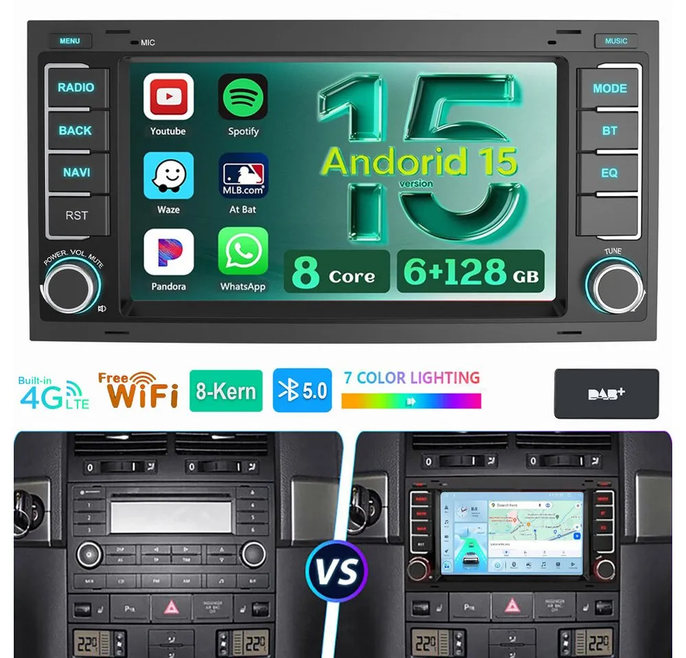 ESSGOO 8-Kern Für VW T5 Multivan Transporter 6GB+128GB Android14 Autoradio Autoradio (Digitalradio (DAB), RDS, FM, AM, DSP 4G LTE GPS Navi WIFI BT SWC EQ)