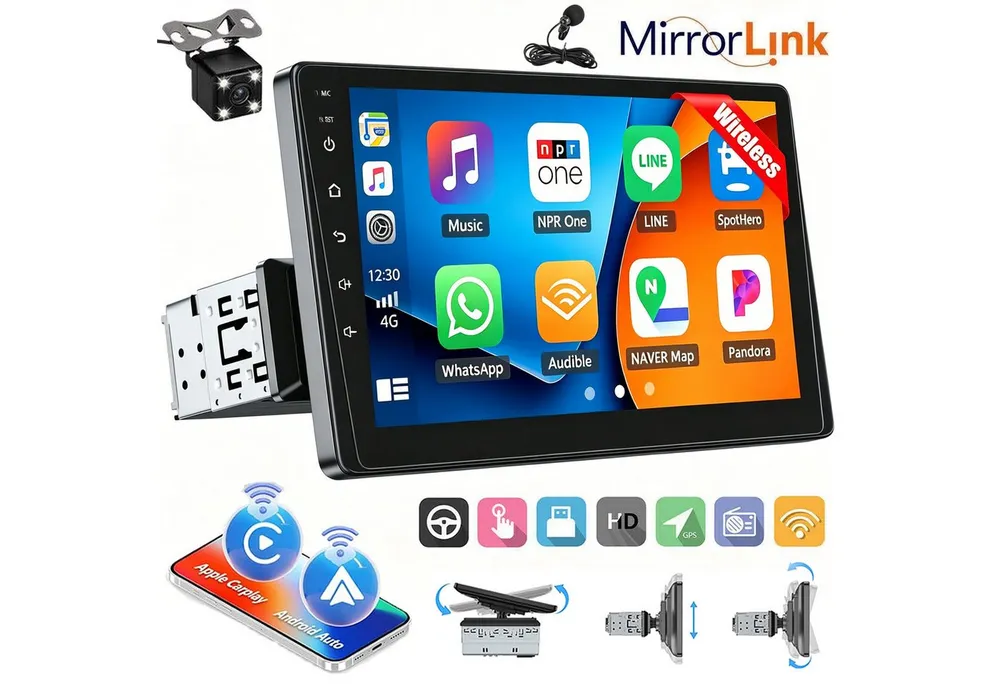 ESSGOO 9" 1-DIN Autoradio mit Touchscreen CarPlay Android Auto und Bluetooth Autoradio (AUX, 12CAM(optional), Single DIN, Apple Carplay Android Auto GPS Navi WIFI BT EQ)