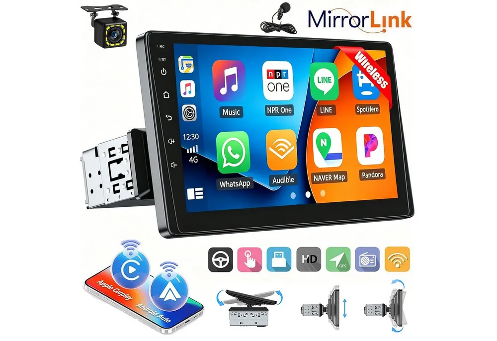 ESSGOO 9" 1-DIN Autoradio mit Touchscreen CarPlay Android Auto und Bluetooth Autoradio (AUX, 12CAM(optional), Single DIN, Apple Carplay Android Auto GPS Navi WIFI BT EQ)