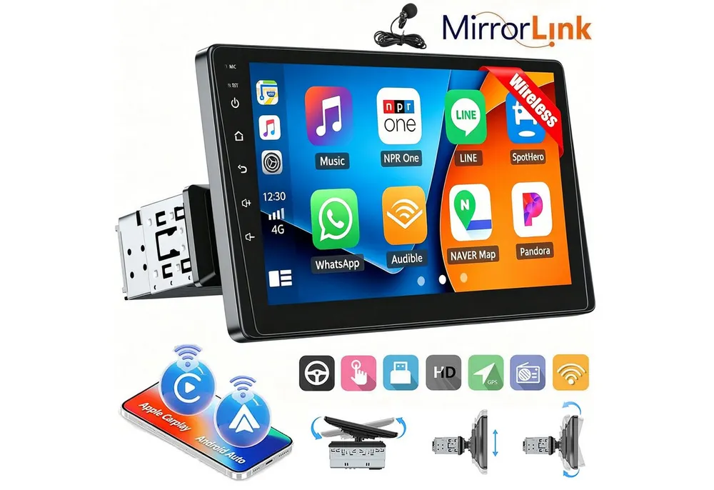 ESSGOO 9" 1-DIN Autoradio mit Touchscreen CarPlay Android Auto und Bluetooth Autoradio (AUX, 12CAM(optional), Single DIN, Apple Carplay Android Auto GPS Navi WIFI BT EQ)